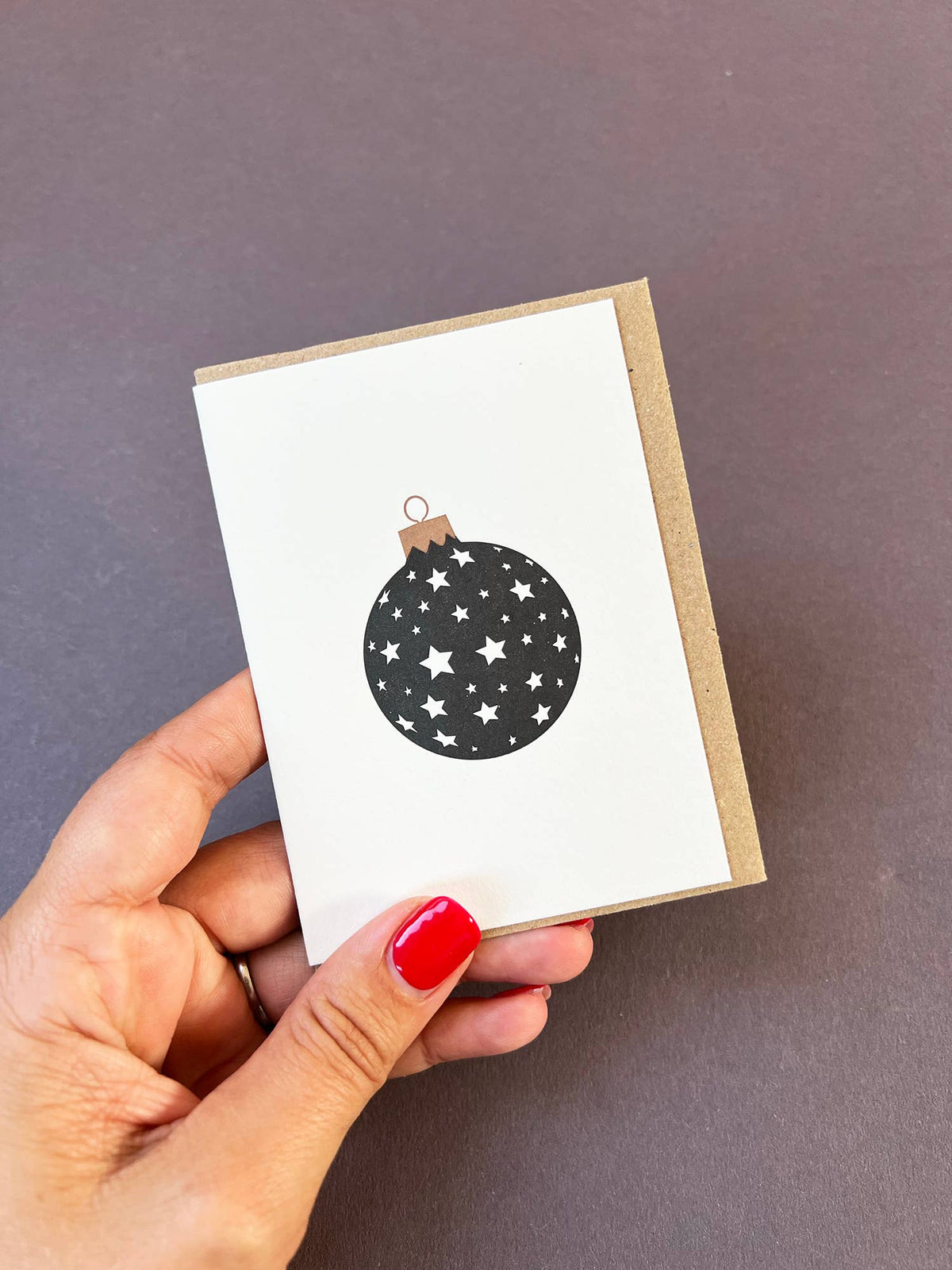 Black &amp; Gold Stars Bauble Little Letterpress Christmas Notecard by penny black