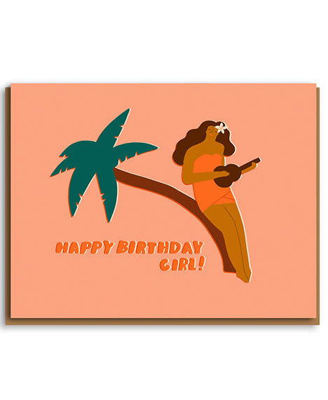 Happy Birthday Hula Girl Retro Card