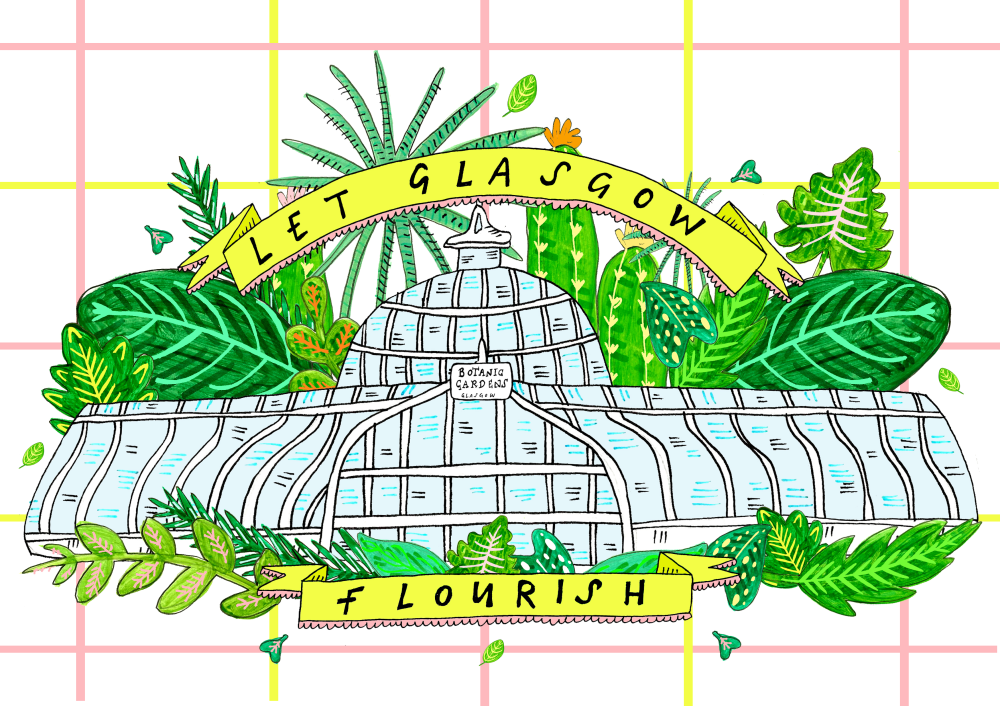 Let Glasgow Flourish Botanic Gardens A4 Illustrated Scottish Print