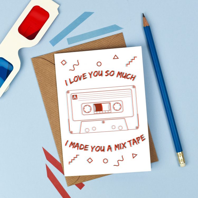 3D Love You Mix Tape Valentine Card