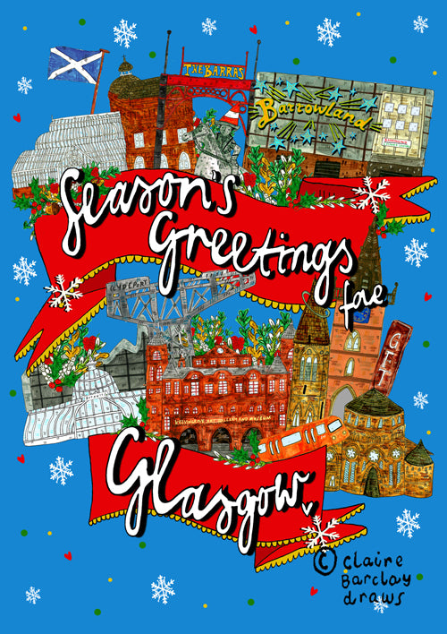 Seasons Greetings Fae Glasgow Illustrated Scottish Christmas Card